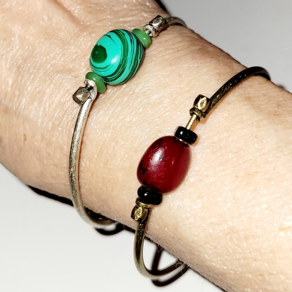 New Bracelets, 2 Slide Metal with Stone Bangle Bracelets - Picture 1 of 5